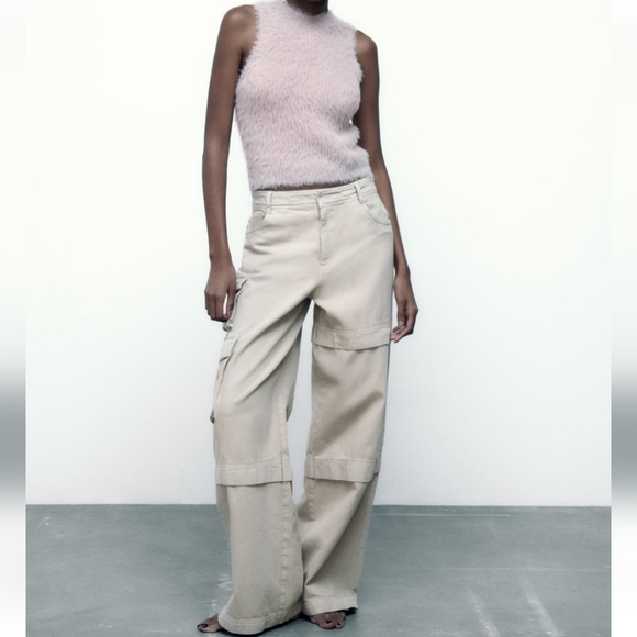 Zara * Cargo Pants Trousers Wide Beige - Picture 15 of 15